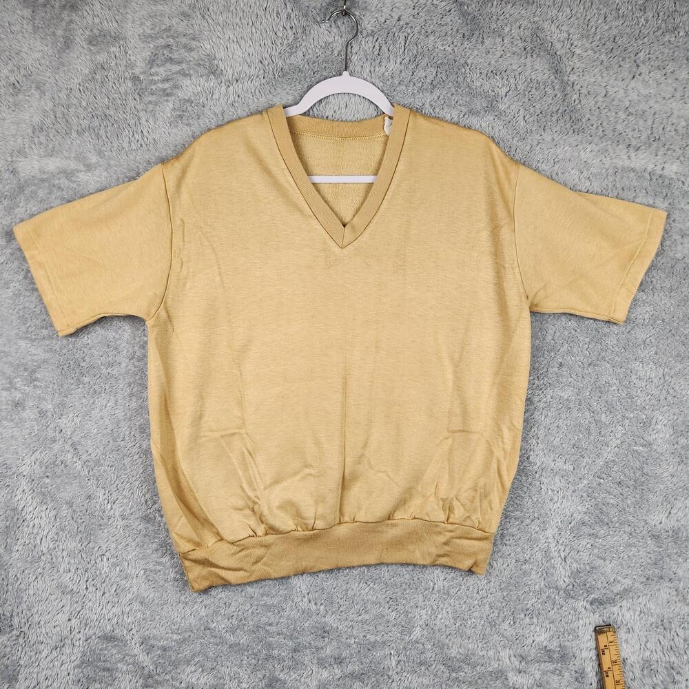 Vintage Short Sleeve Sweater Mens Large Beige V Neck Old Money Orlon Knit 80s